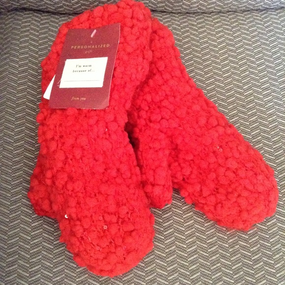new ANTHROPOLOGIE red boucle first snow mittens E4 - Picture 5 of 7